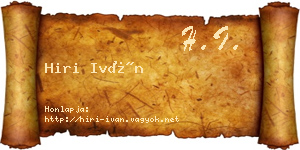 Hiri Iván névjegykártya